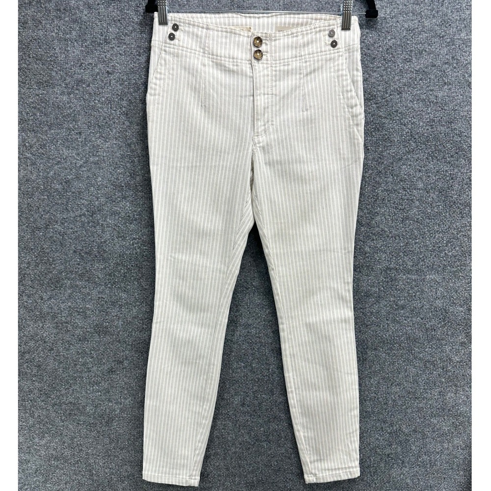 Pilcro and the Letterpress High Rise Skinny Ticking Stripe Pants Cream Navy 27